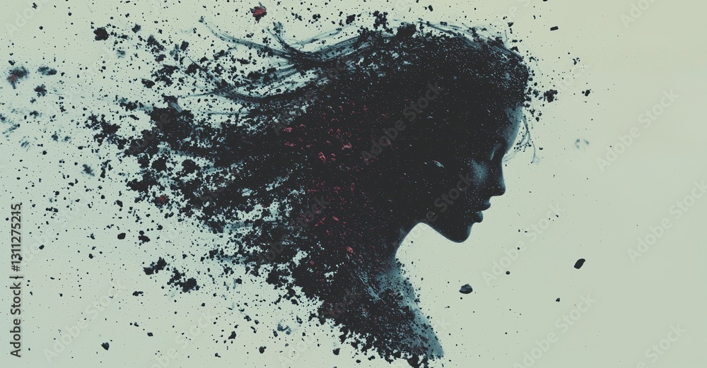 Poster an abstract digital human face, generated through 3d rendering, represents the stock concept of big 