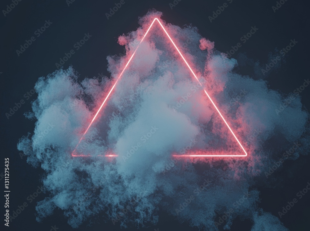 Poster a 3d rendering features an abstract and minimalist background with pink and blue neon lights, a tria
