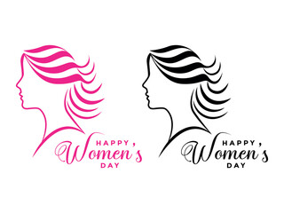 Women's Day campaign poster background design with a long-haired girl with face silhouette vector illustration.. Print ready.