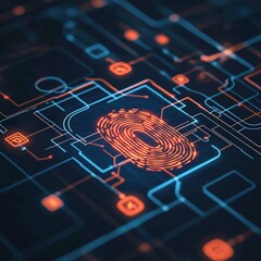 A close-up of a digital fingerprint surrounded by security icons.