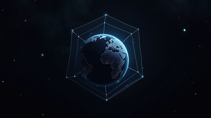 Naklejka premium A digital Earth with space network connections, symbolizing global communication and the power of modern technology.
