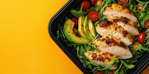 Delicious grilled chicken fillet salad with avocado and tomatoes Generative AI