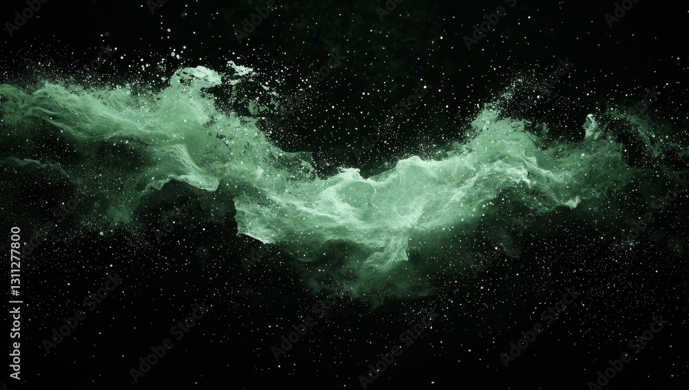 Poster creating a futuristic 3d wave background with dynamic green dots and abstract digital technology inn
