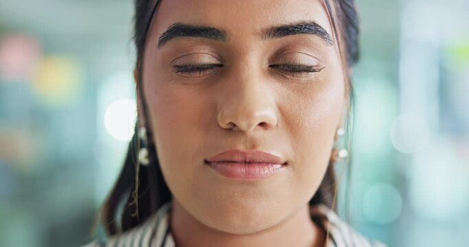 Smile, face and businesswoman in office with pride for creative career growth at magazine agency. Confident, portrait and female journalist copywriter from Brazil with project in startup workplace.