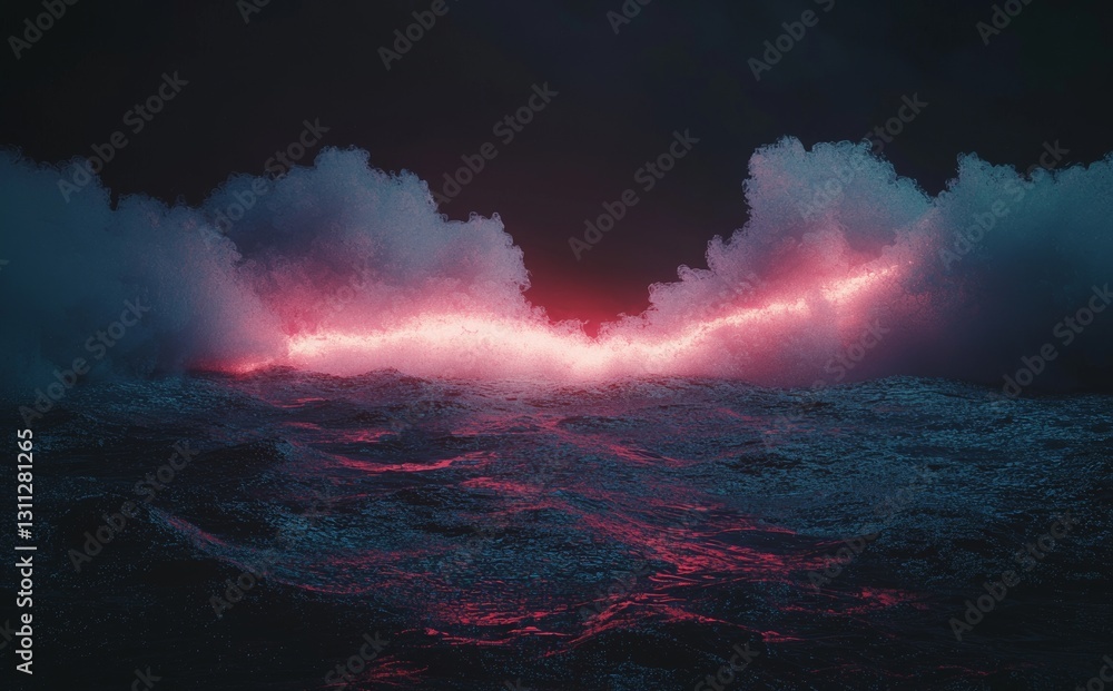 Aufkleber a bright pink violet neon abstract background with glowing panels in ultraviolet light serves as the