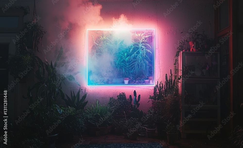 Poster the walls of a dark tunnel are adorned with reflections from a multitude of colorful neon lamps