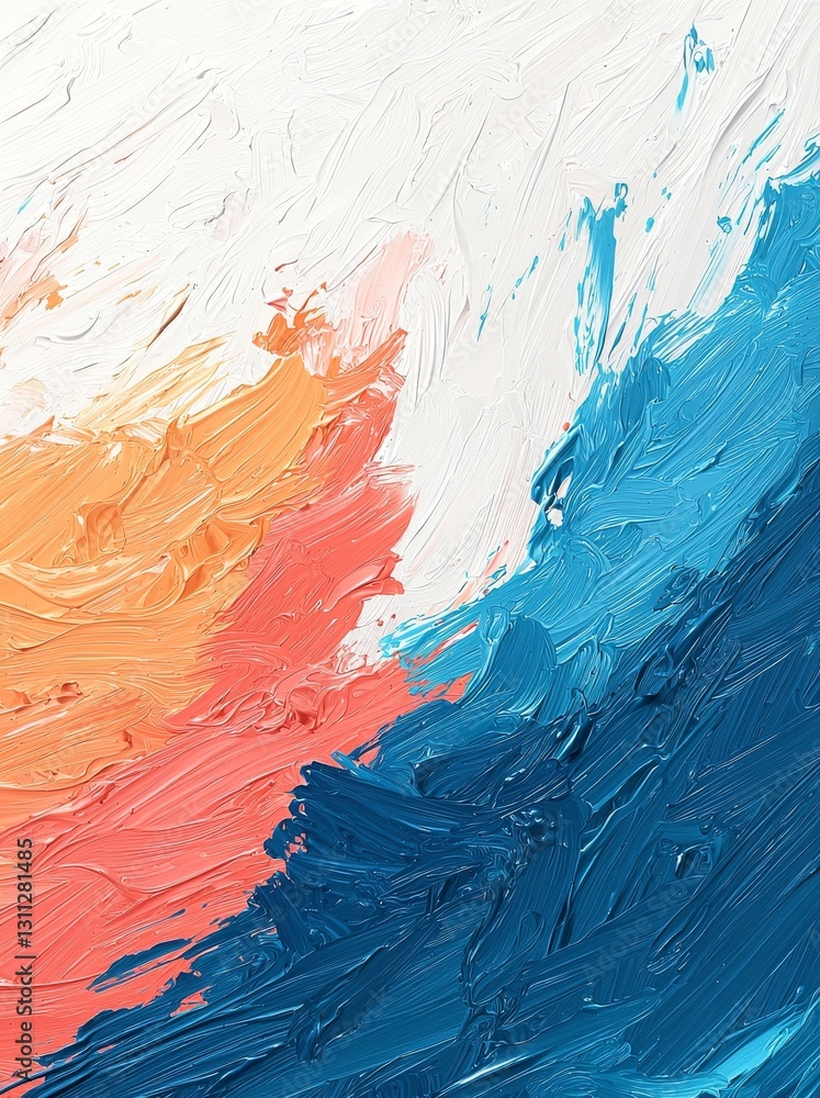 Poster the oil painting features an abstract background with a distinctive color texture, achieved through 