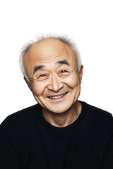 Obraz premium Smiling senior man with gray hair isolated on white background, happy and content, showcasing joy and positivity in retirement lifestyle and elder care.