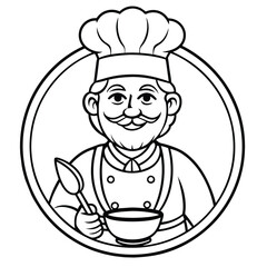 mascot chef wearing hat holding spoon and bowl