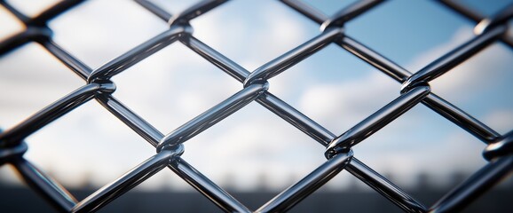 Sturdy metal fence with grid design set against a beautiful sky creating a striking contrast in color and texture