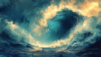 Blue ocean wave. Fantasy illustration of stormy sea.