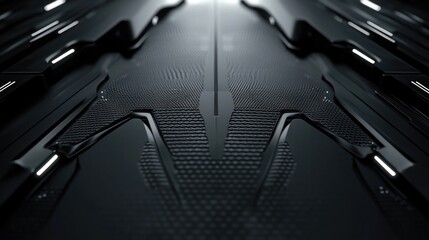 An abstract perspective of a sleek futuristic and mechanical surface