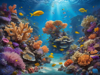 Fototapeta premium coral reef and fish under the sea