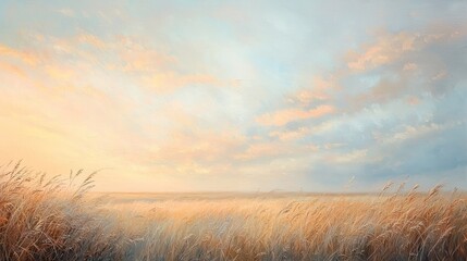 Fototapeta premium Serene sunset over golden field.