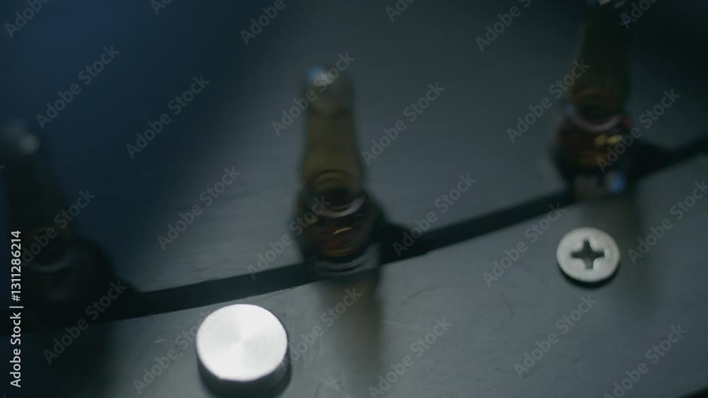 Poster various dark bottles with medication circulate in circular motions, ensuring efficient movement and 
