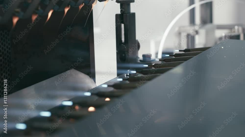 Poster close view of machine that seals and separates the top from the bottom to facilitate proper fitting 