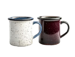 Isolated Two White Enamel Mugs