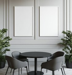 Empty Dining Area with Blank Posters