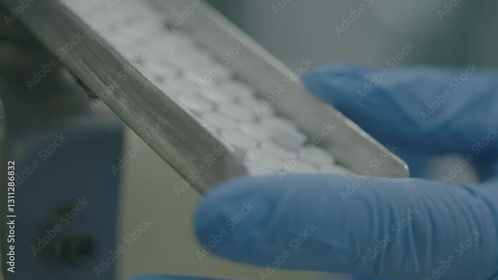 Poster close-up view of a researcher covering the tablet exit with their hand and then releasing it, contro