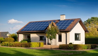 Fototapeta premium Detached residential house with solar panels on the roof