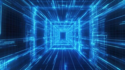 Obraz premium A Futuristic Digital Tunnel Composed of Connected Blue Lines