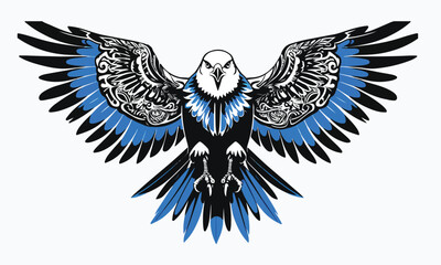 Obraz premium Tribal eagle with heart-shaped wings in a flying silhouette design