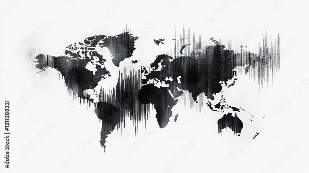 Poster abstract world map with wave lines