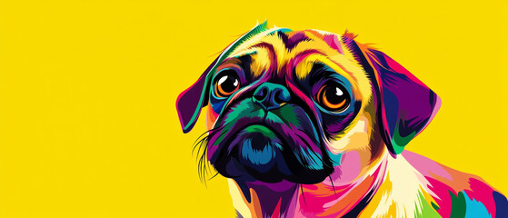 Colorful Abstract Vector Art of a Pug Dog with a Unique Coat Design Showcasing Vibrant Patterns and Playful Features Perfect for Pet Lovers and Art Enthusiasts Alike