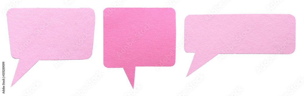 Poster Collection set of pink blank cut out paper speech bubbles with round rounded corners, copy space for text on transparent png background design element