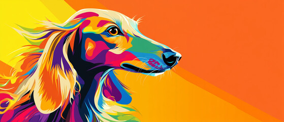 Abstract Vector Art of a Saluki Dog Featuring a Colorful Coat Design Showcasing the Elegance and Grace of This Unique Breed in a Vibrant and Artistic Style