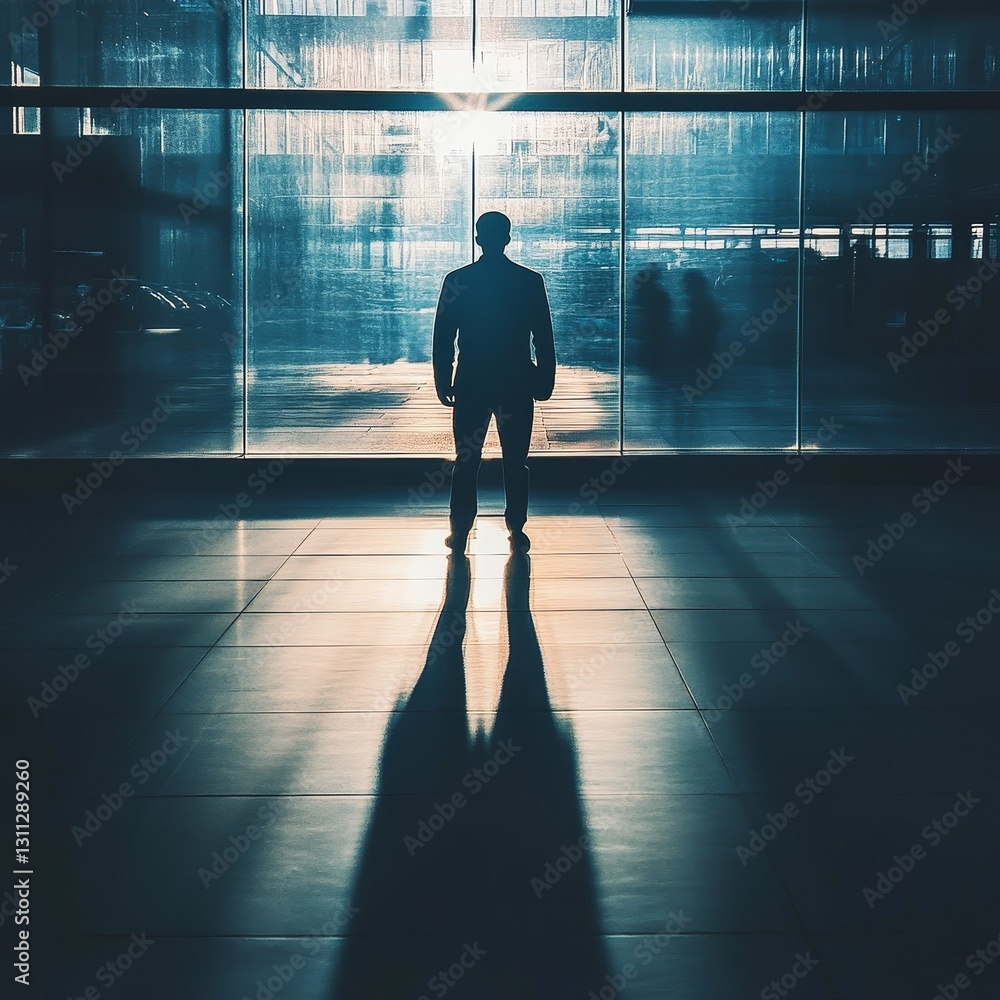 Canvas Prints a man stands in a dark room with a window behind him