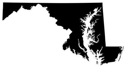 Maryland state silhouette map in black color