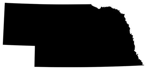 Nebraska state silhouette map in black color