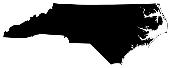 North Carolina state silhouette map in black color