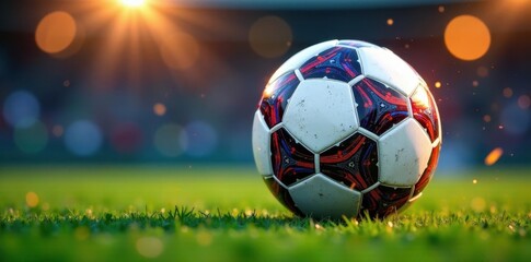 Fototapeta premium Close-up spinning soccer ball, vibrant colors, energy, football