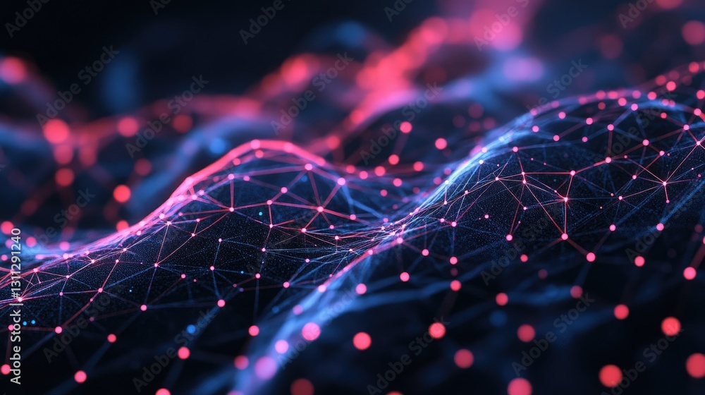 Poster digital connectivity: an abstract representation of a digital network, with nodes and connections fo