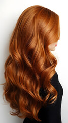 Naklejka premium Lovely cascade of long, vibrant red hair styled with smooth waves reflecting natural light in an indoor setting