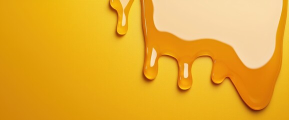 Fototapeta premium Captivating liquid dripping on bright yellow background creating a visually striking honey drip texture display