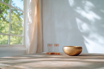 Minimalist scene showcasing natural light illuminating wooden bo