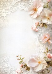 Delicate pastel flowers on lace background for invitation
