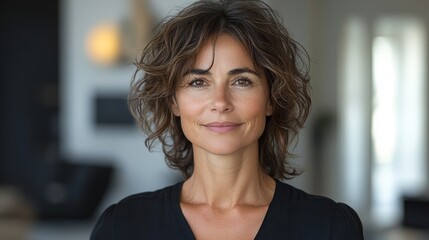 portrait of 50 years old French woman at home