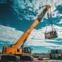 Fototapeta premium Installation of heavy machinery in a manufacturing plant under construction