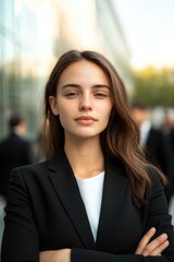 Confident professional woman in business attire, showcasing dete