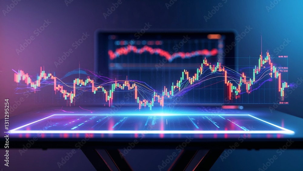 Poster traders analyze financial data on an interactive digital interface in a modern office setting