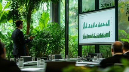 Business analyst presents quarterly data charts in a boardroom. AI generated