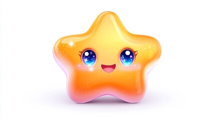 A kawaii star character with a face and sparkling eyes isolated on white background. Generative AI