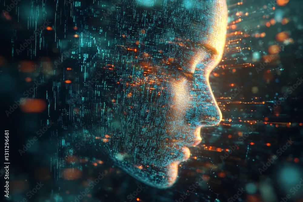 Poster Abstract Digital Portrait with Glowing Data Streams and Data Flow