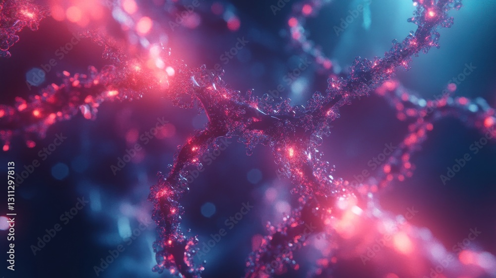 Poster abstract glowing network structure with red and blue light.