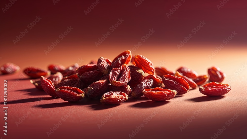 Poster dried red berries scattered on a soft surface with warm lighting creating an inviting atmosphere