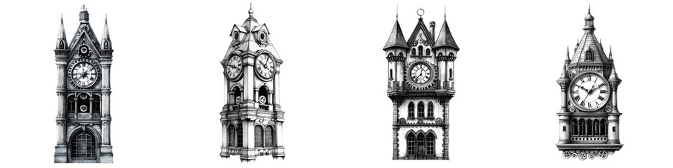 Naklejka premium Majestic Gothic style Clock Towers and Architectural Landmarks Rising High in the Skyline of a Historic European City Showcasing the Ornate Designs and Intricate Details of Medieval Architecture